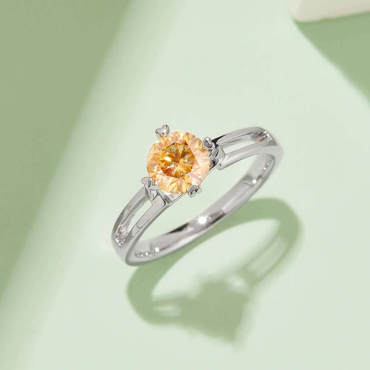 Straight arm minimalist twist flower S925 silver plated platinum Moissanite women's ring 1 carat D-grade